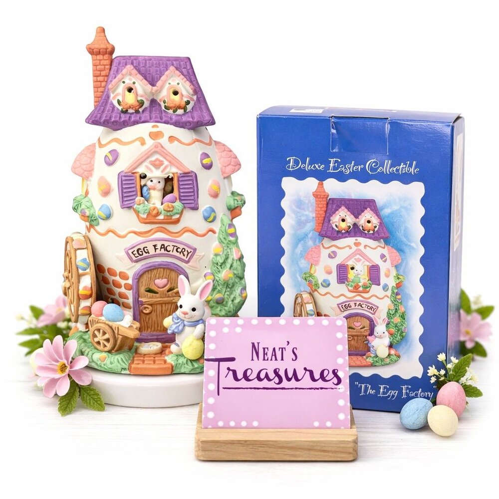 1995 Hopalong Hollow Easter Collection THE EGG FACTOR 7" T Porcelain Bunny House
